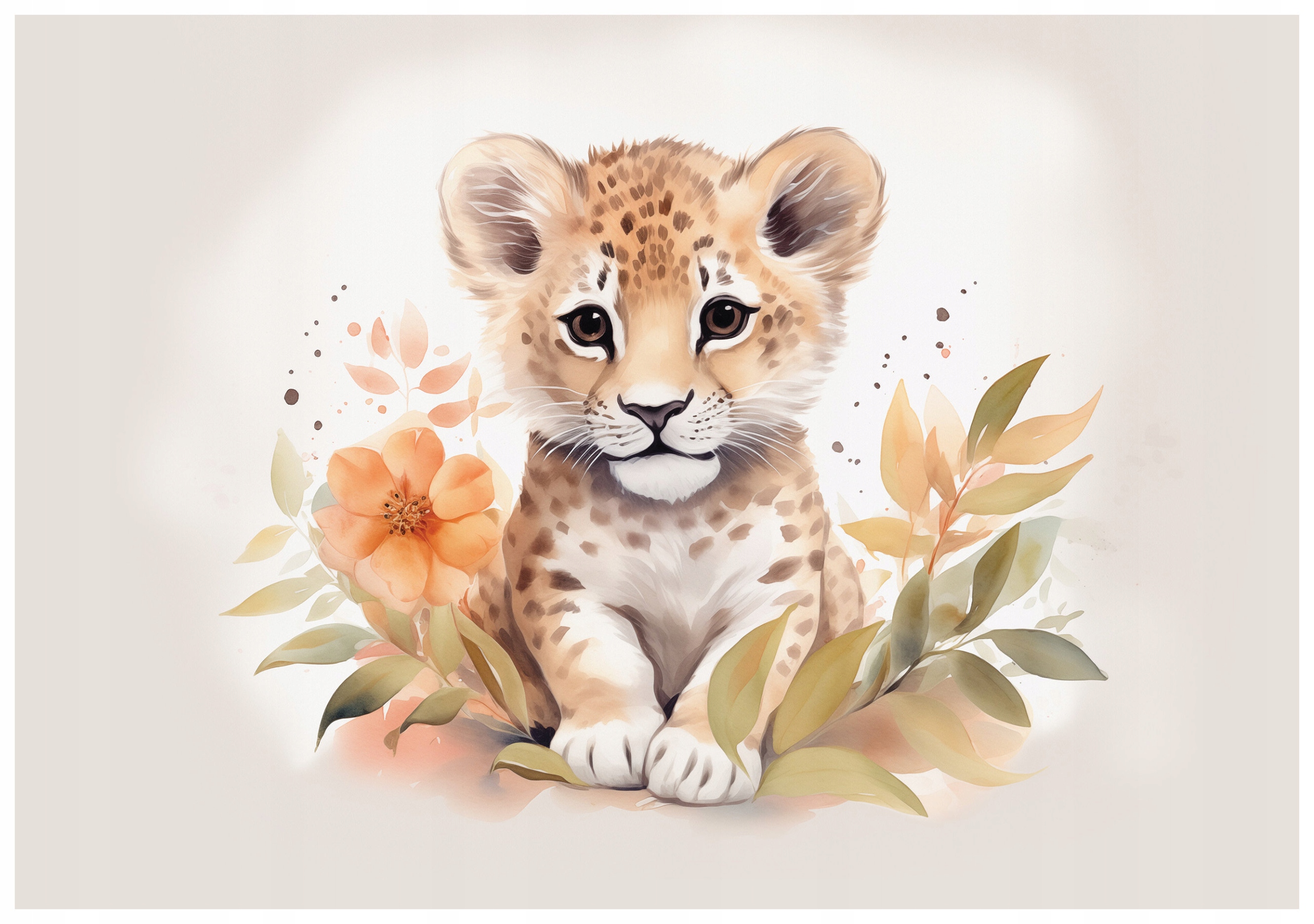 Tapeta Malý dravec s broskvovým květem na krémovém pozadí 350 x 250 lepidlo