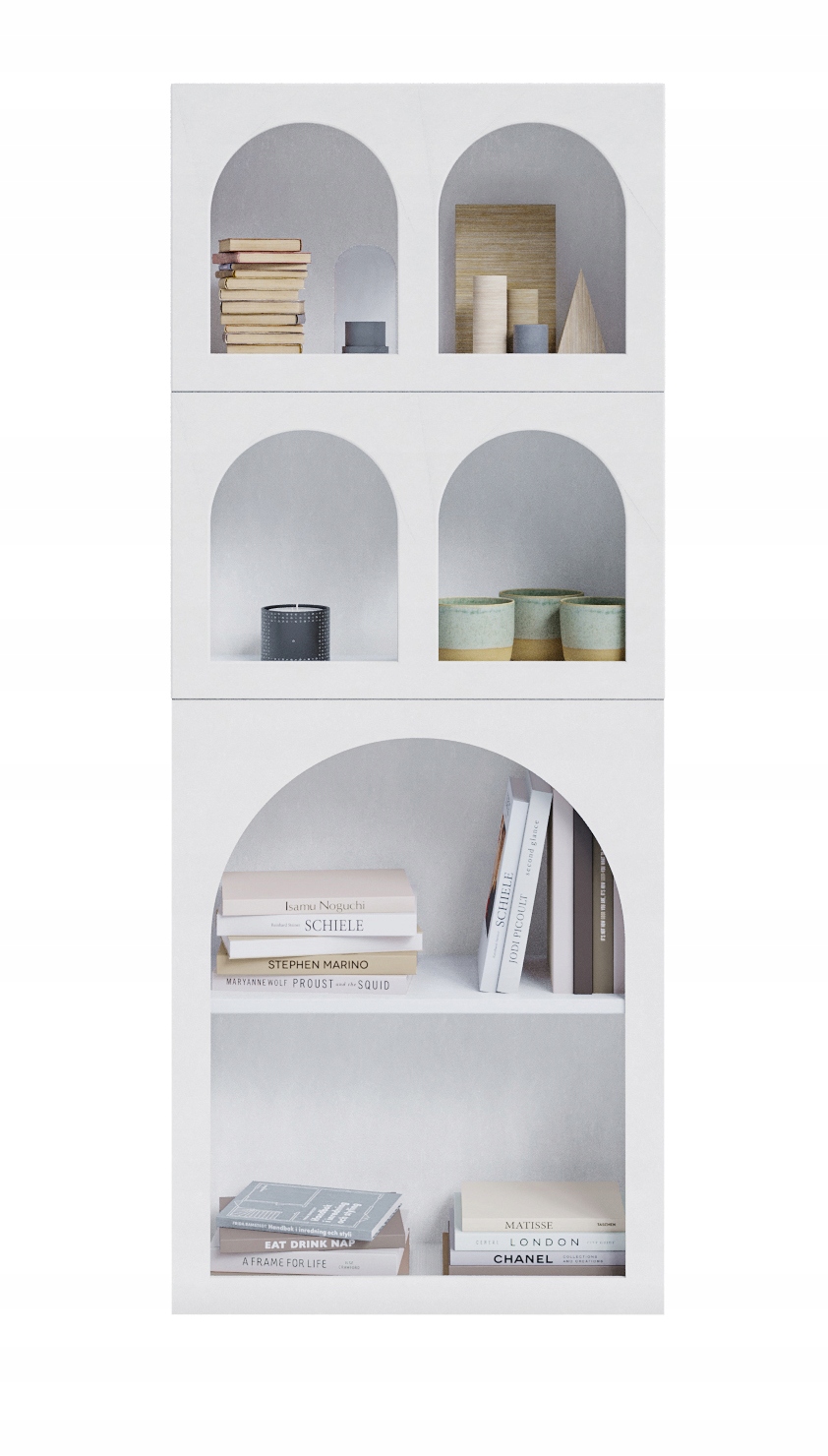 Moderní regál 80 cm ozdobný s policemi ve tvaru oblouků Bílý skandinávský