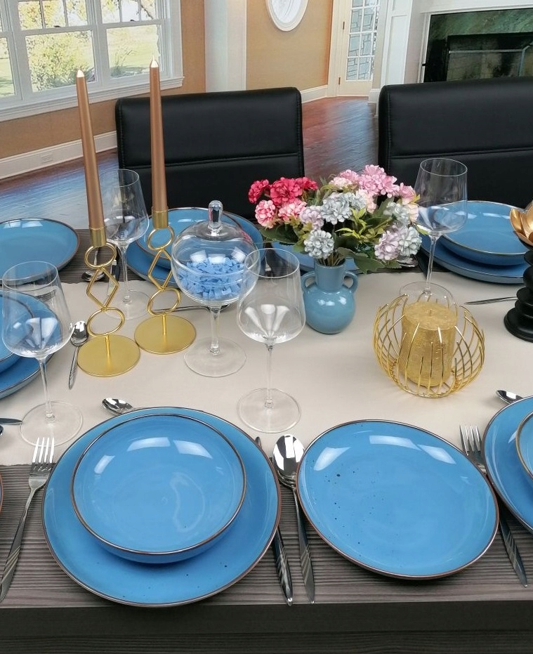 BOGUCICE RUSTIC BLUE SERWIS ZESTAW OBIADOWY 18 EL