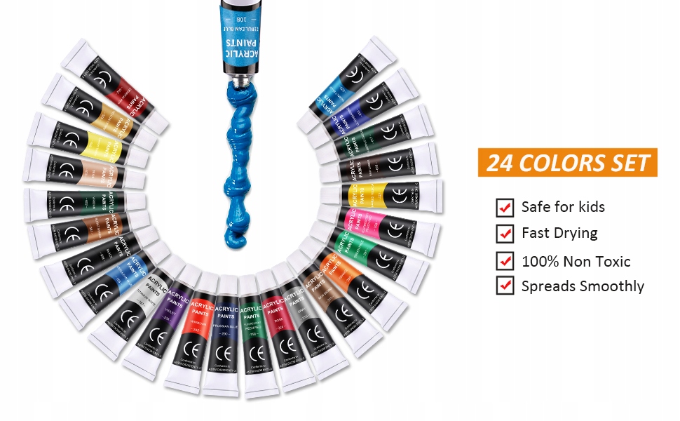 Artkunst Sada 24 akrylových barev 12 ML s Paletkou a Štětci