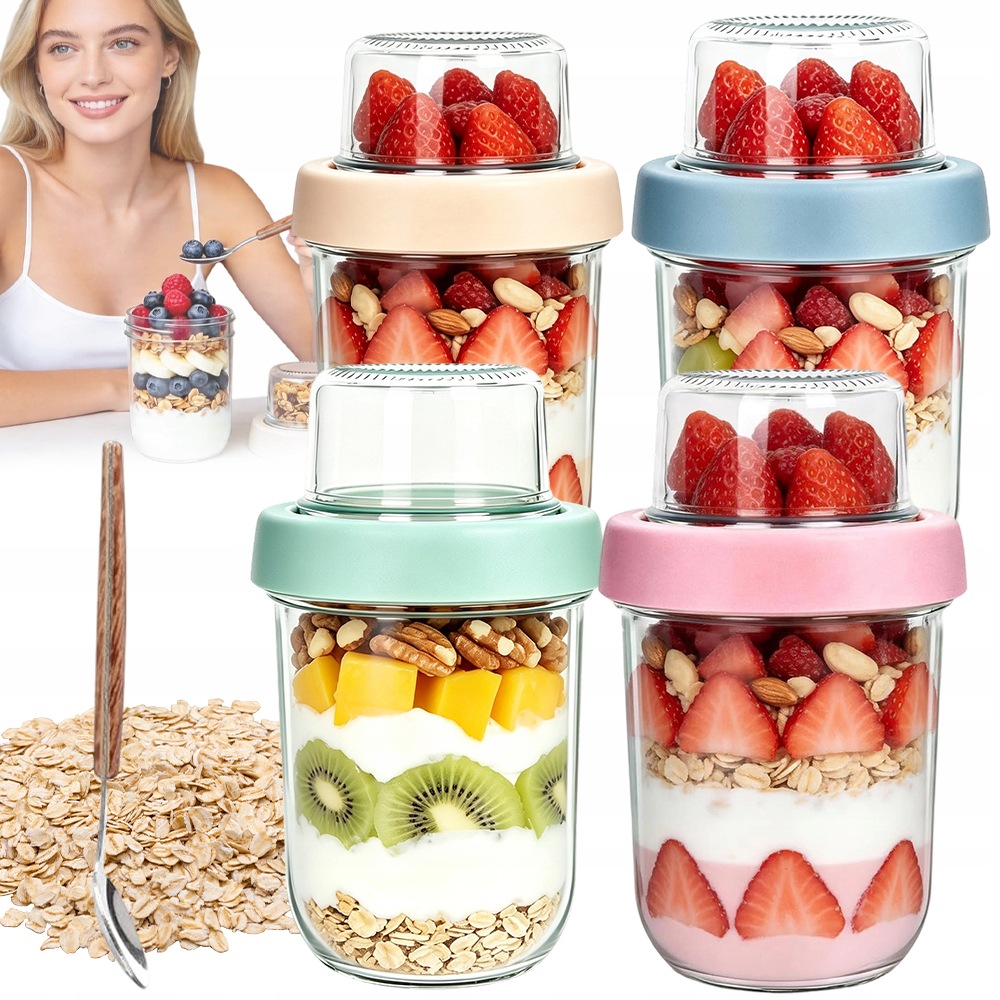Snídaňová Nádoba Dvouvrstvá 4KS Na Jogurt 480+120ML Vzduchotěsná