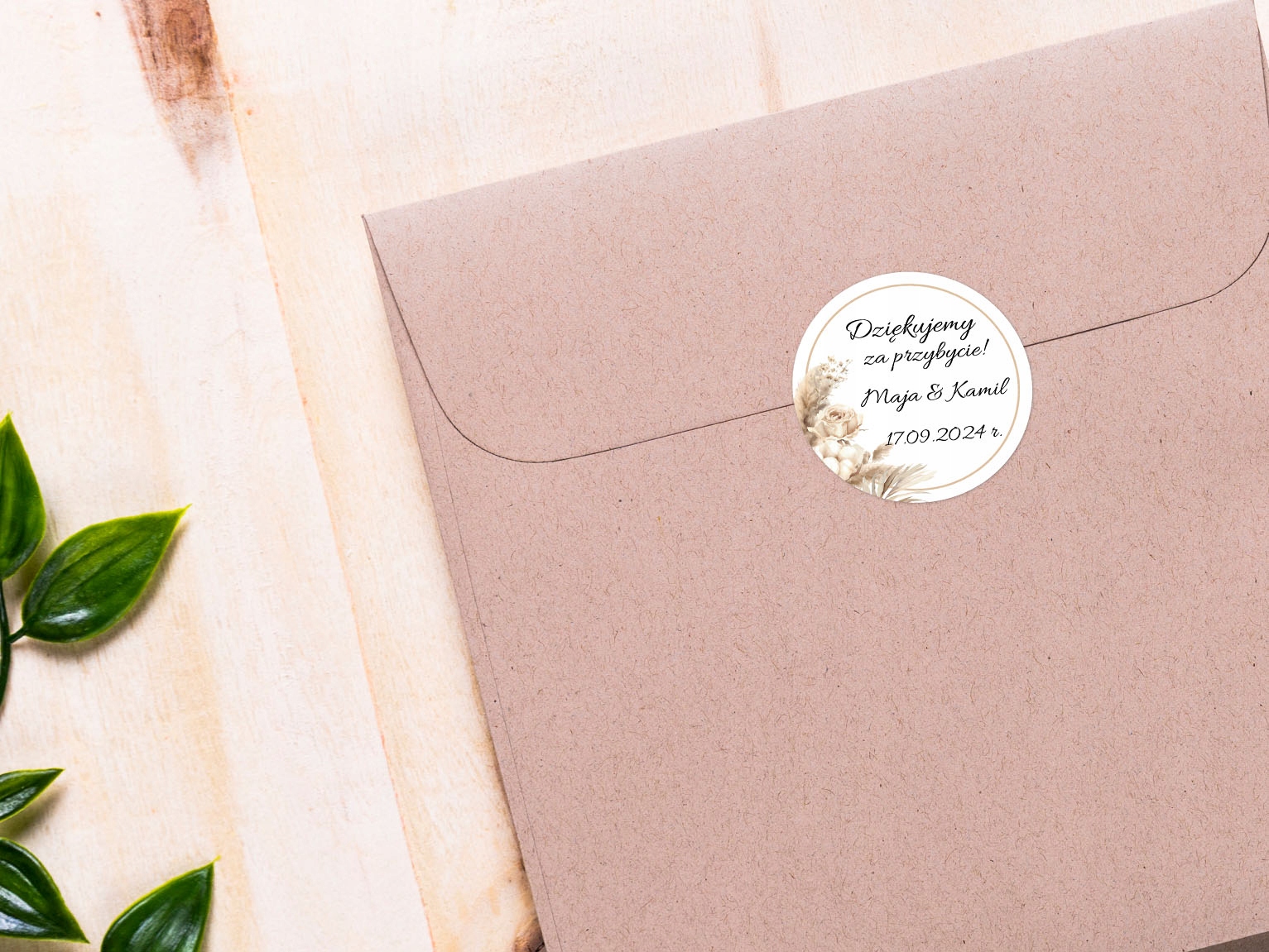 Naklejki ślubne Dziękujemy, ślub, Naklejki Personalizowane, 100 szt, 5cm Kolor dominujący biały