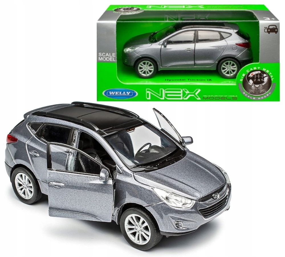 AUTO HYUNDAI TUCSON IX WELLY 1:34 SREBRNY Kolor dominujący odcienie szarości i srebra