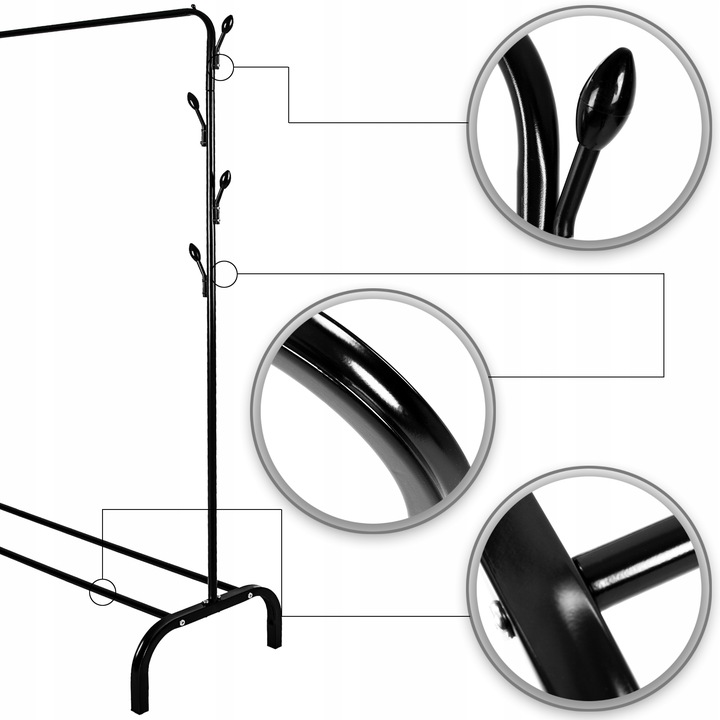 CZARNY METALOWY WIESZAK NA UBRANIA GARDEROBA STOJAK REGULOWANY PODŁOGOWY Marka Allbag