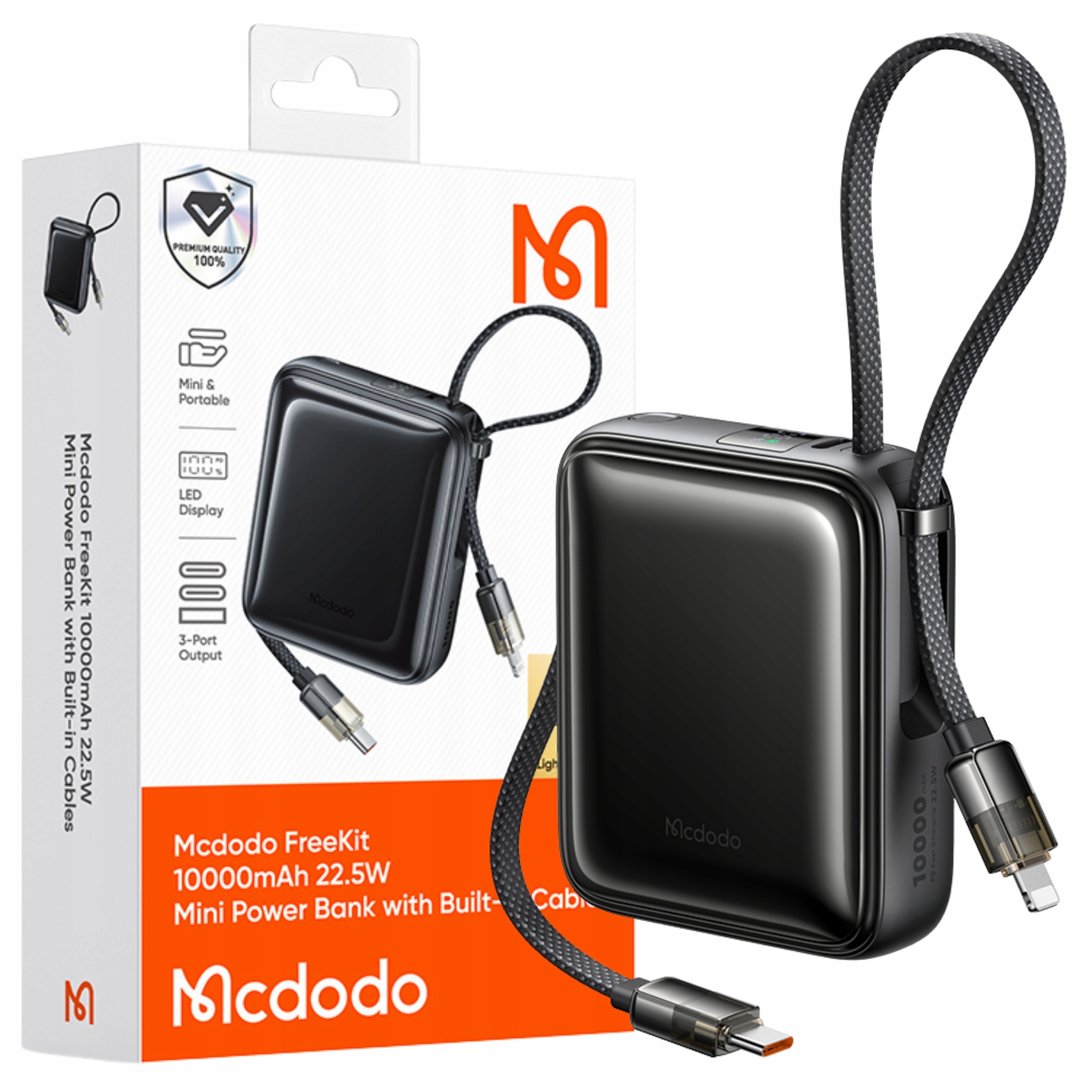 Mcdodo Powerbanka 10000 Mah S Vestavěnými Kabely 3 X Usb-c Lightning 22,5 W