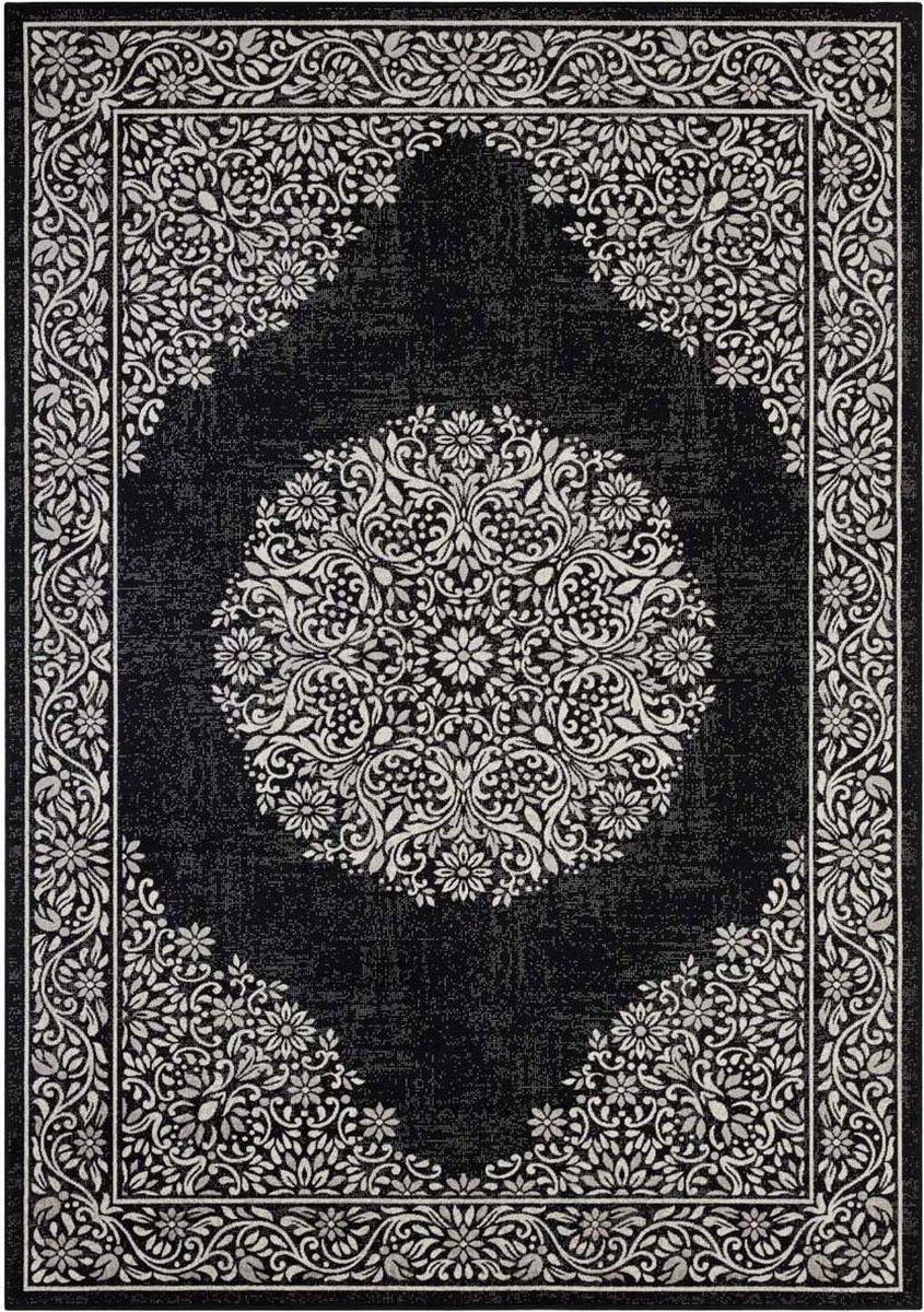 Tradiční koberec černo krémový z viskózy 160 x 230 cm