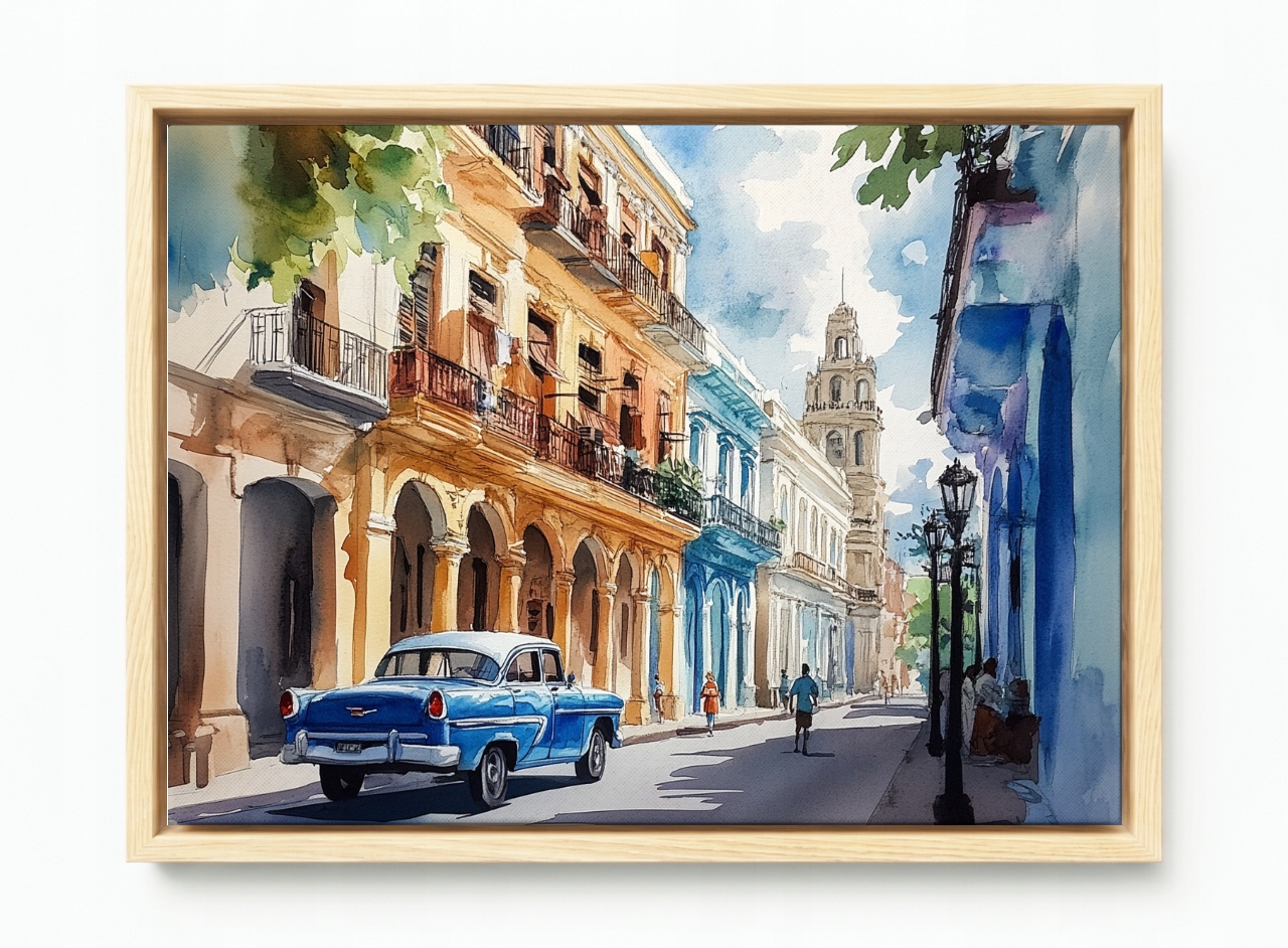 Obraz Rám Americká Krabička Město Kuba Havana Ulice Staré Auto 60x40