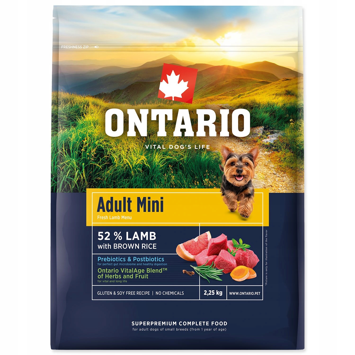Levně Krmivo Ontario Adult Mini Lamb & Brown Rice 2,25kg