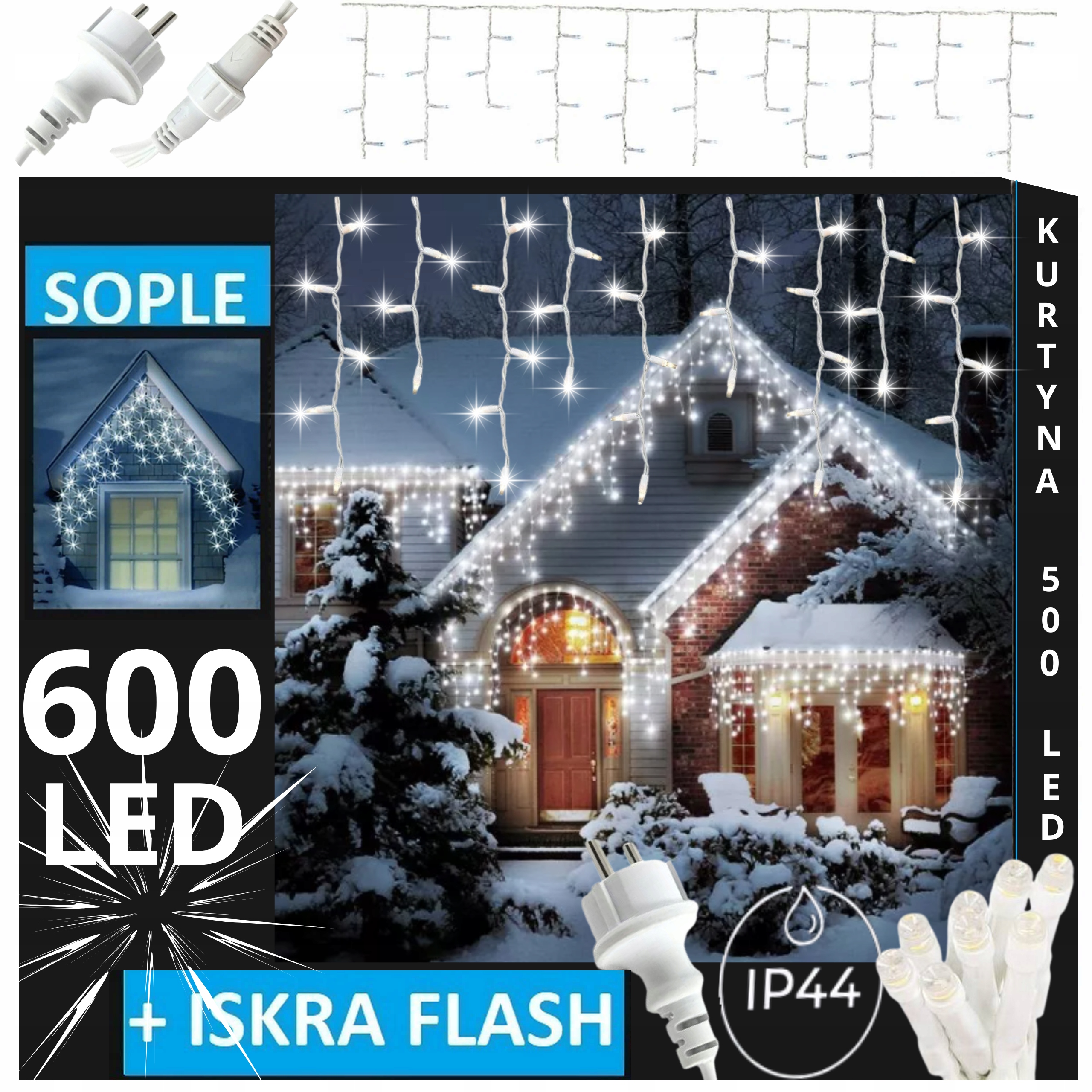Sople 600 Led Závěs Bílý Studený Flash Venkovní Osvětlení Vánoční 28M
