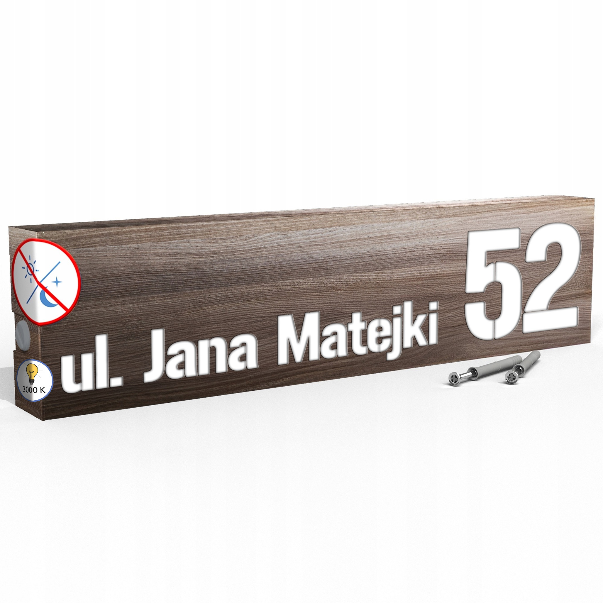 Led tabule 3000k 40x10cm Teplá barva Číslo na dům Tabule Tmavé dřevo
