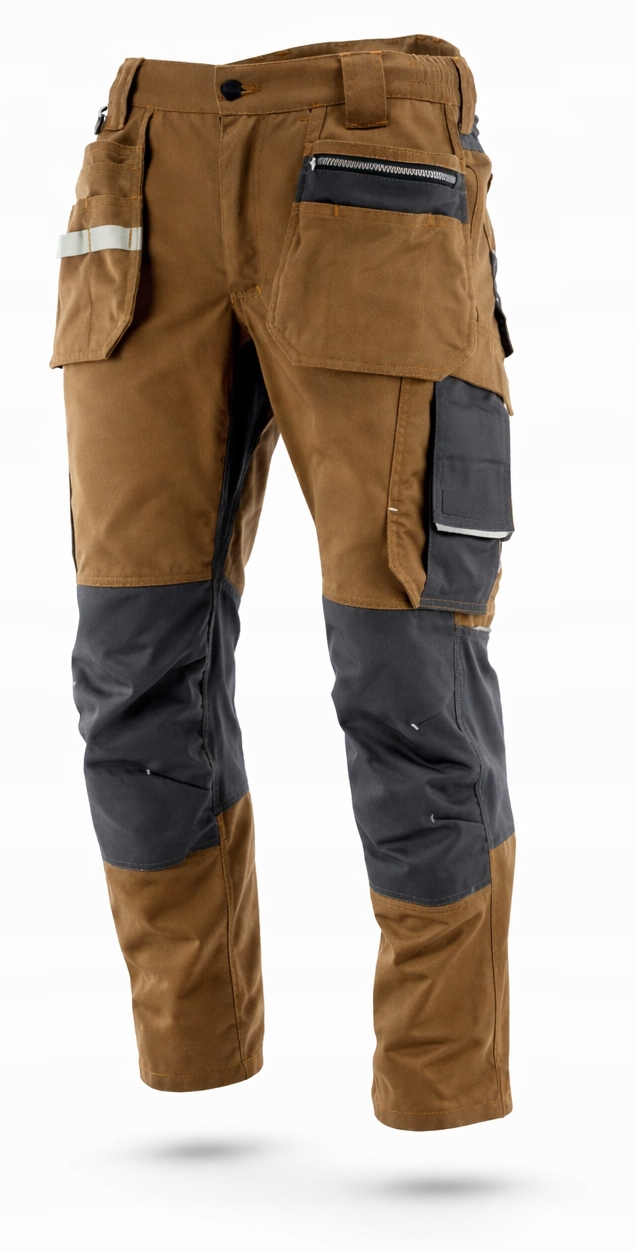 Spodnie monterskie stretch kieszenie kaburowe Monter Brązowe Slim 54