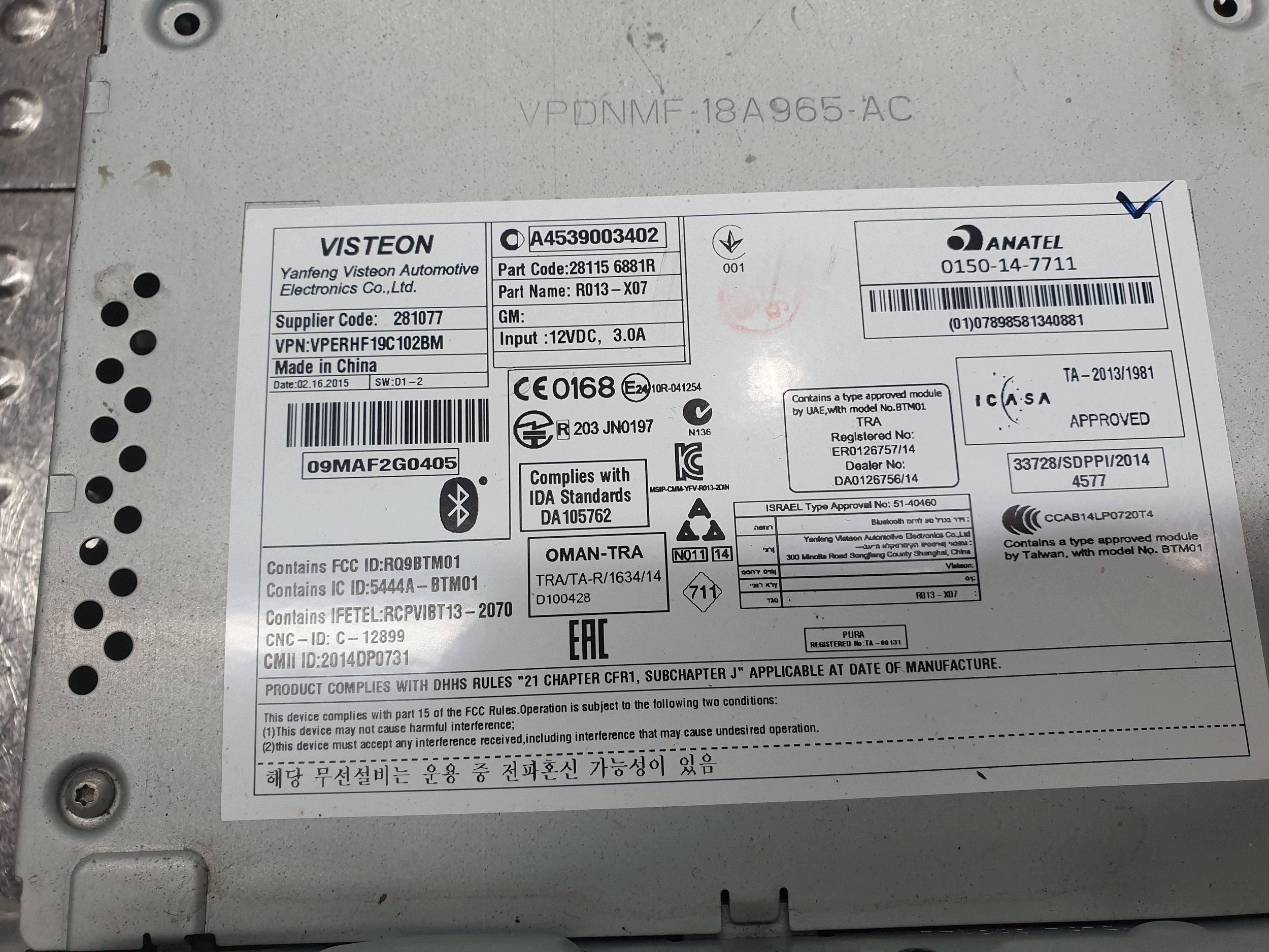 RADIO control panel A4539003402 SMART FORTWO II 453