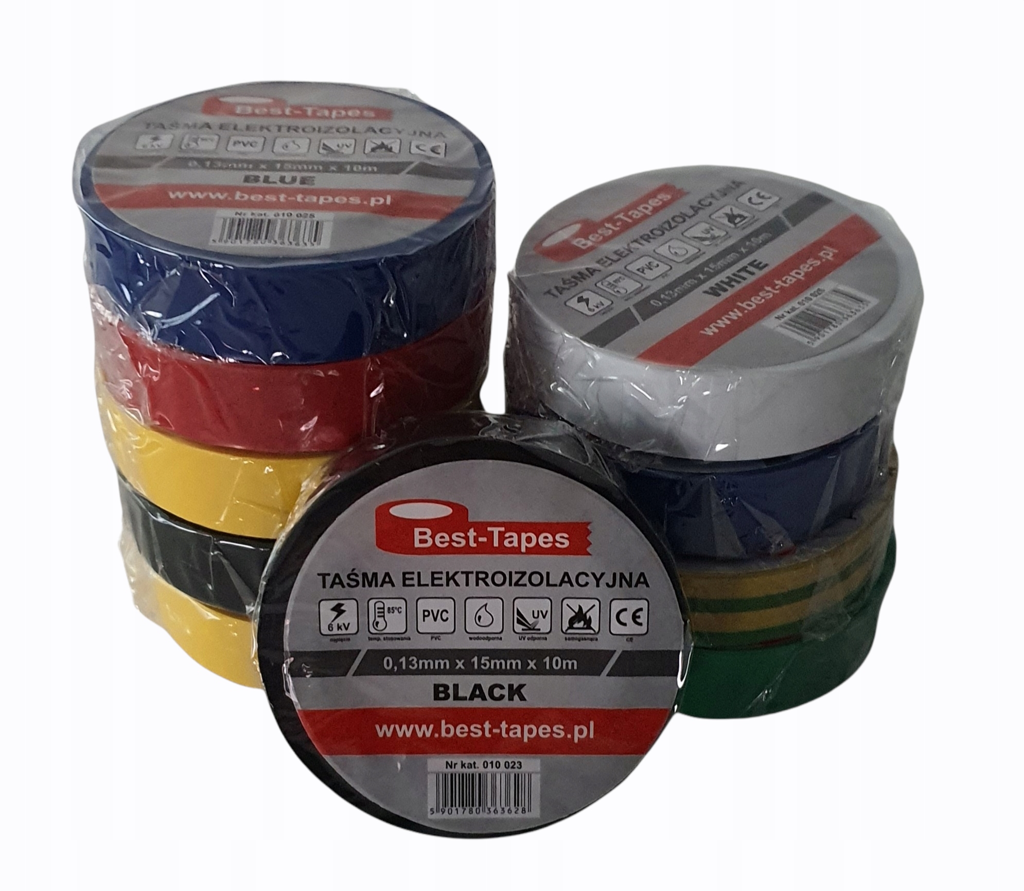 Taśma izolacyjna PVC 10mx15mm mix 10szt