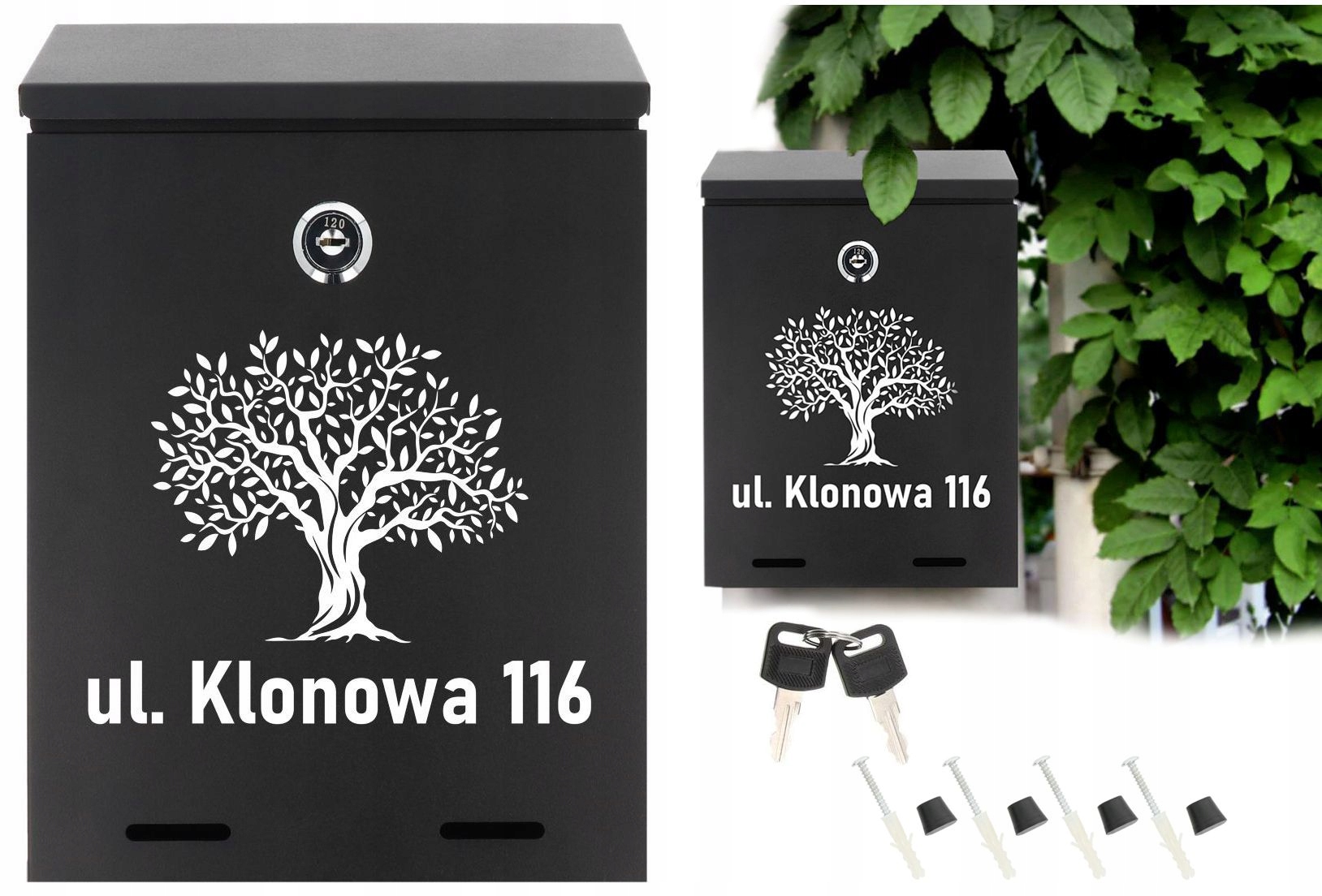 SKRZYNKA NA LISTY POCZTOWA Z NUMEREM DOMU ADRESEM NAPIS RAL CZARNY MATOWY