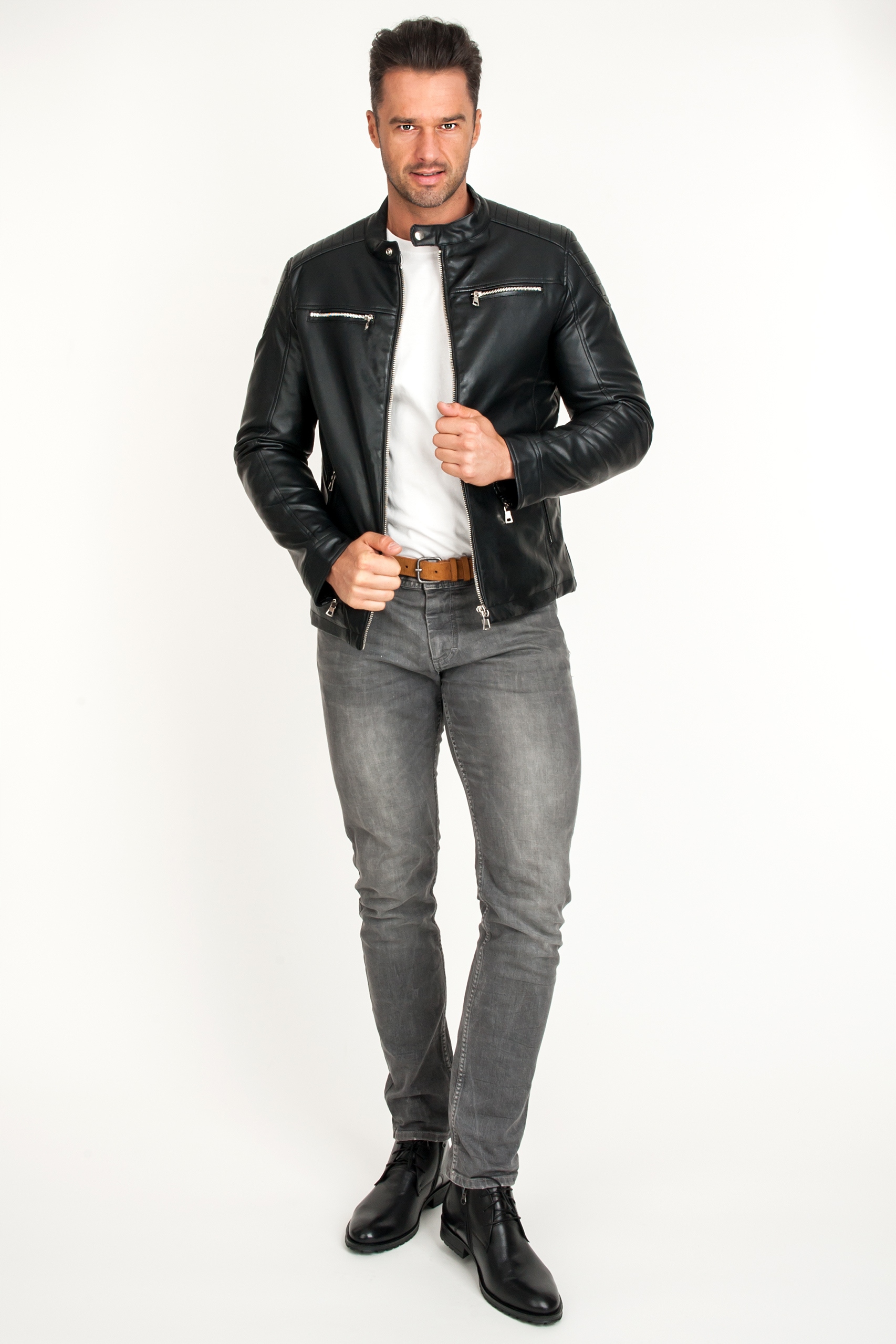 KURTKA SKÓRZANA MĘSKA WIOSENNA PRZEJŚCIOWA CZARNA Rozmiar XL