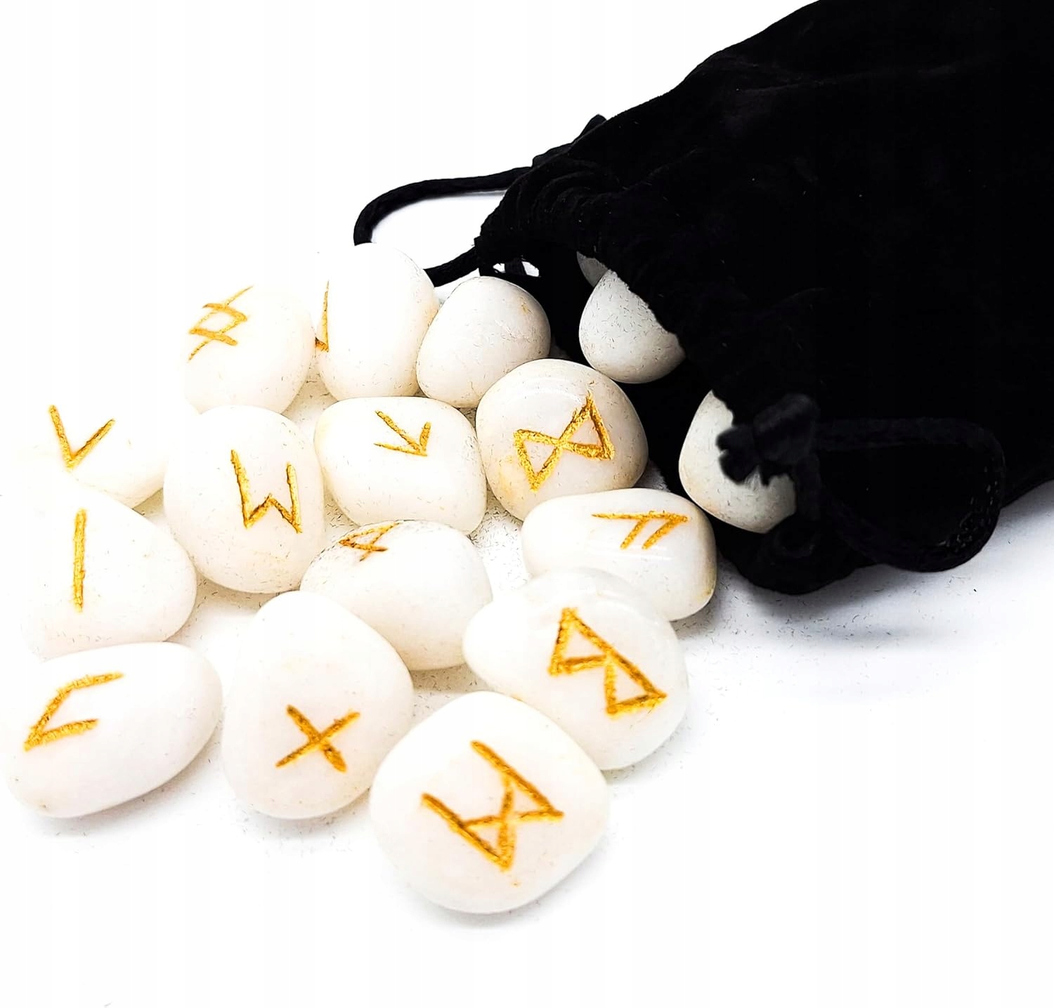 Runy Biały Agat Elder Futhark 25 Kamieni Szlachetnych Woreczek Zestaw