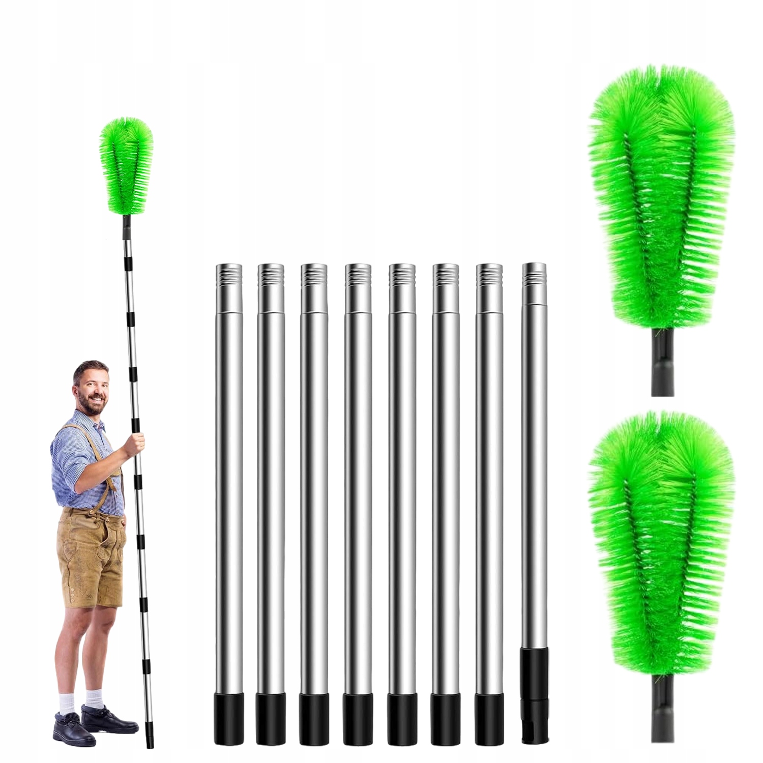 Levně 300 CM Teleskopický Kartáč Na Čištění Okapů 2 x Kartáče 90°