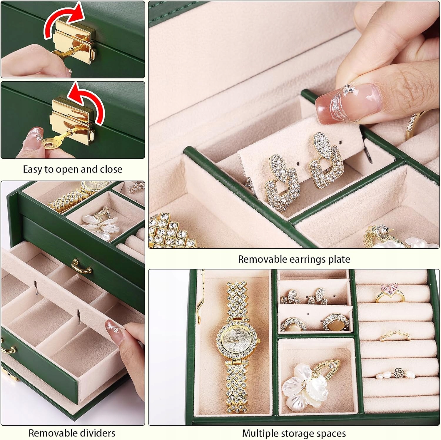 SZKATUŁKA NA BIŻUTERIĘ KUFEREK POJEMNY ELEGANCKI Głębokość produktu 13.5 cm