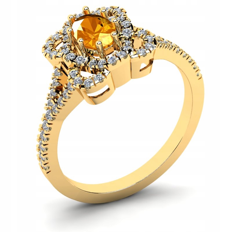 

Pierścionek Złoty Unikatowy Pomarańczowa Cyrkonia