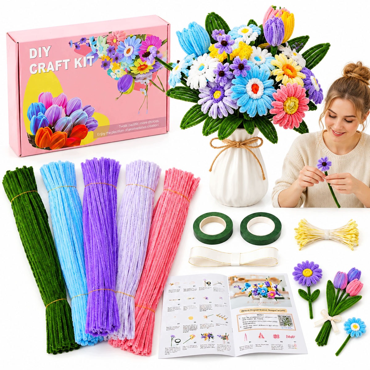 Čističe Trubek 500 Ks, Plyšové, Barevné, Kreativní Sada Diy