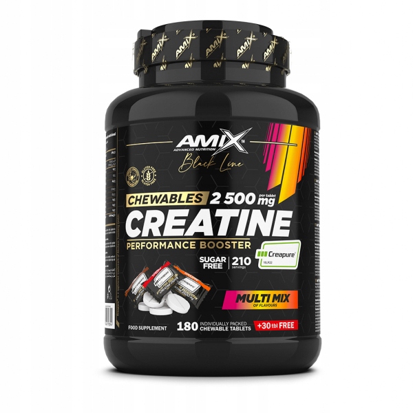Black Line Creatine Creapure 2500mg 210 Chewable Tabs Zero Sugar