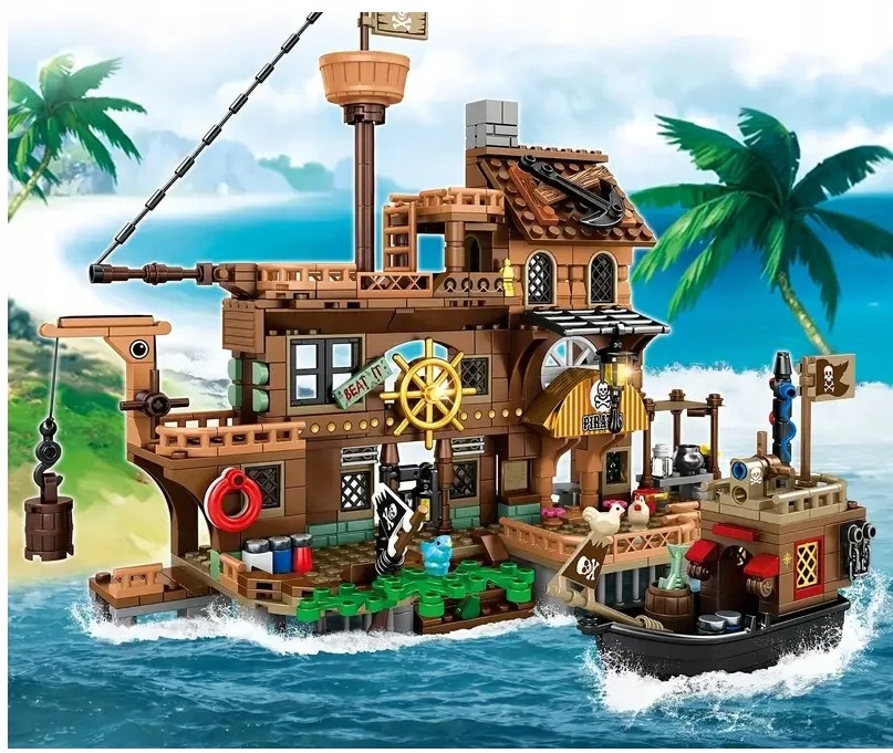 Zestaw klocków WYSPA PIRACKA klocki konstrukcyjne WYSPA ZE STATKIEM