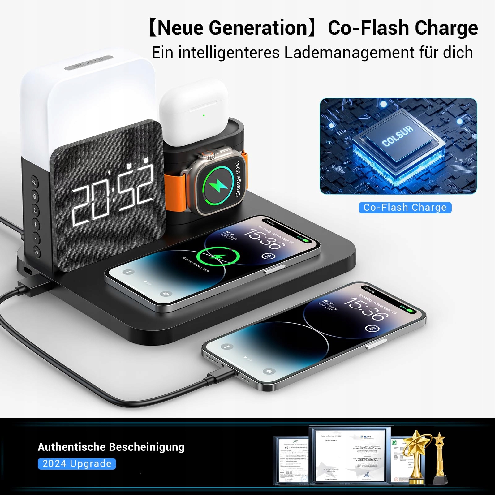 COLSUR Stacja Ładowania 3w1 Do Apple Watch iPhone Airpods Lampka — miniatura 2