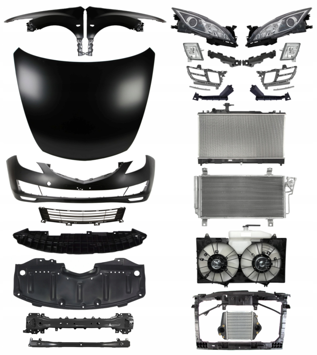 Mazda 6 07-10 Maska Zderzak Błotnik Pas ZESTAW CZĘŚCI