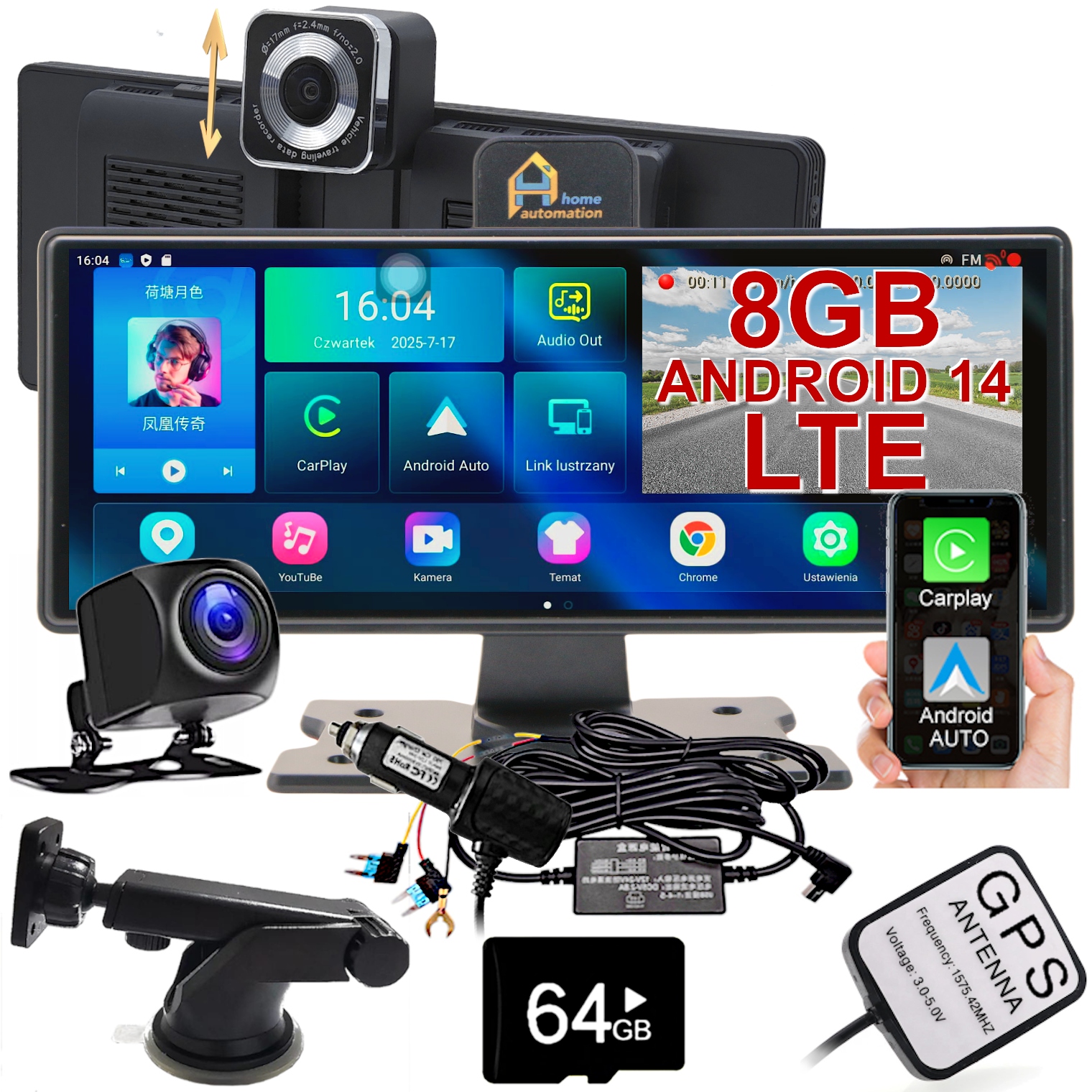 Stanica Rekordér Rádio Kamera Navigácia Gps Obrazovka Android CarPlay Monitor