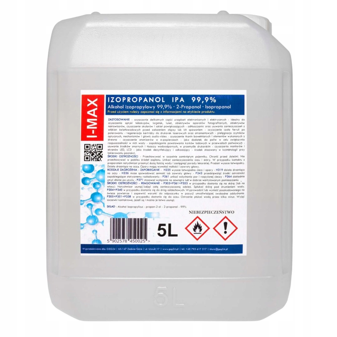 Alkohol izopropylowy Izopropanol Ipa I-max 99,9% 5L