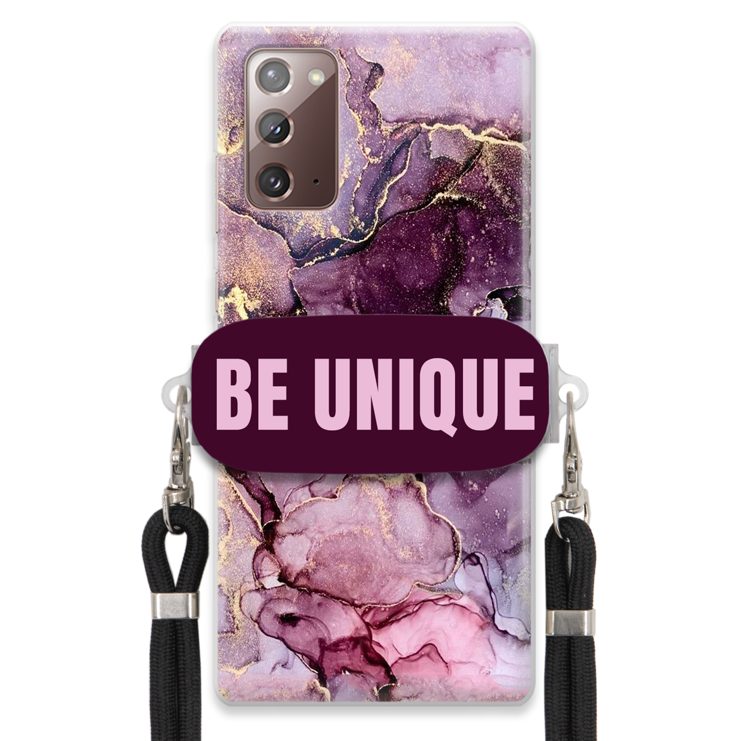 Puzdro pre Samsung Note 20 držiak na šnúrku Čierna Fialová Mramor Be Unique