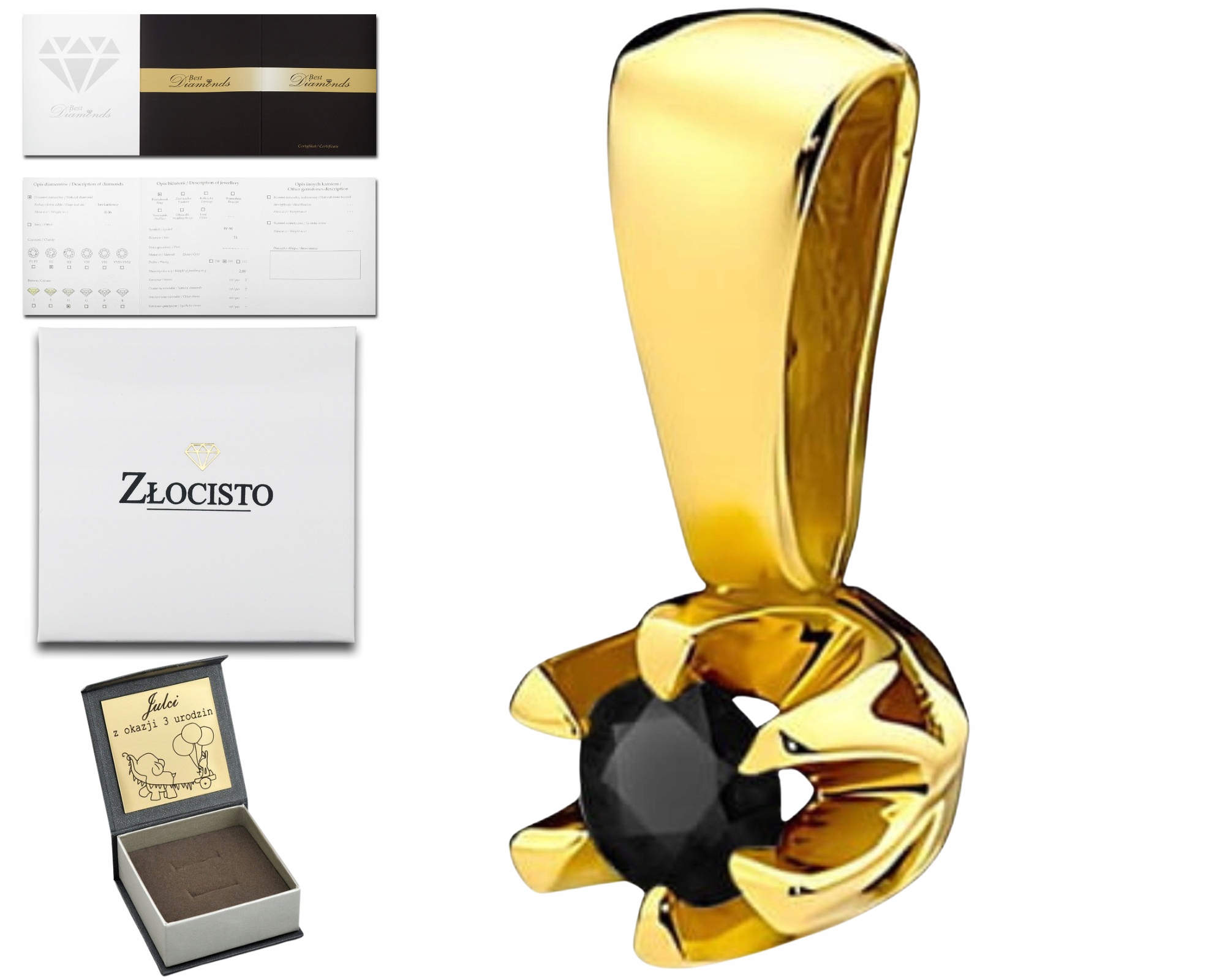 Zlatý přívěsek moderní s černým briliantem zlato 585 Dárek