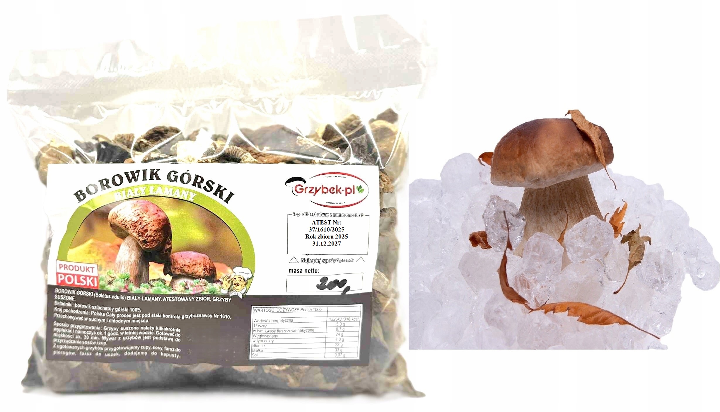 Levně Borowik Horský Bílý Lámaný 200g Nová Sbírka 2025 Pl Atest sušené houby