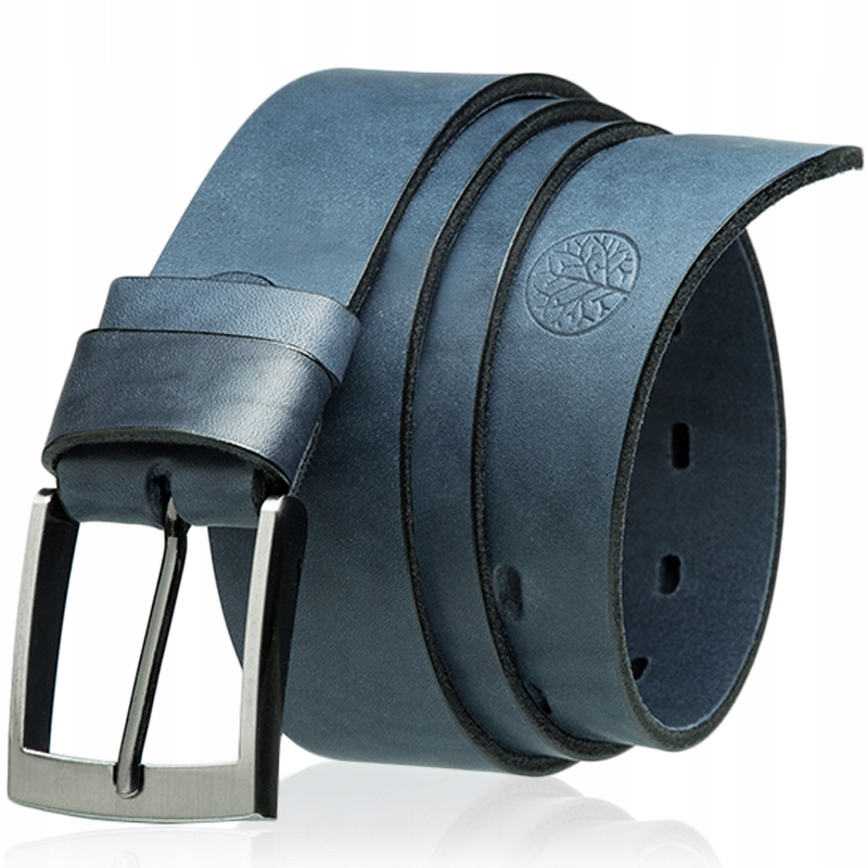 Betlewski Pasek skórzany męski do spodni skóra niebieski pasuje do jeans