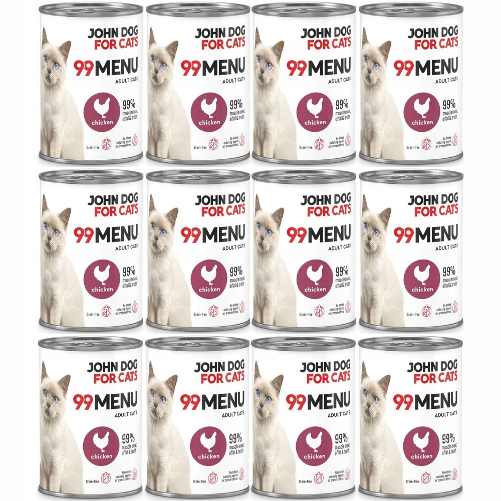 Karma mokra dla kota John Dog 99 menu Adult kurczak Zestaw 12x400g