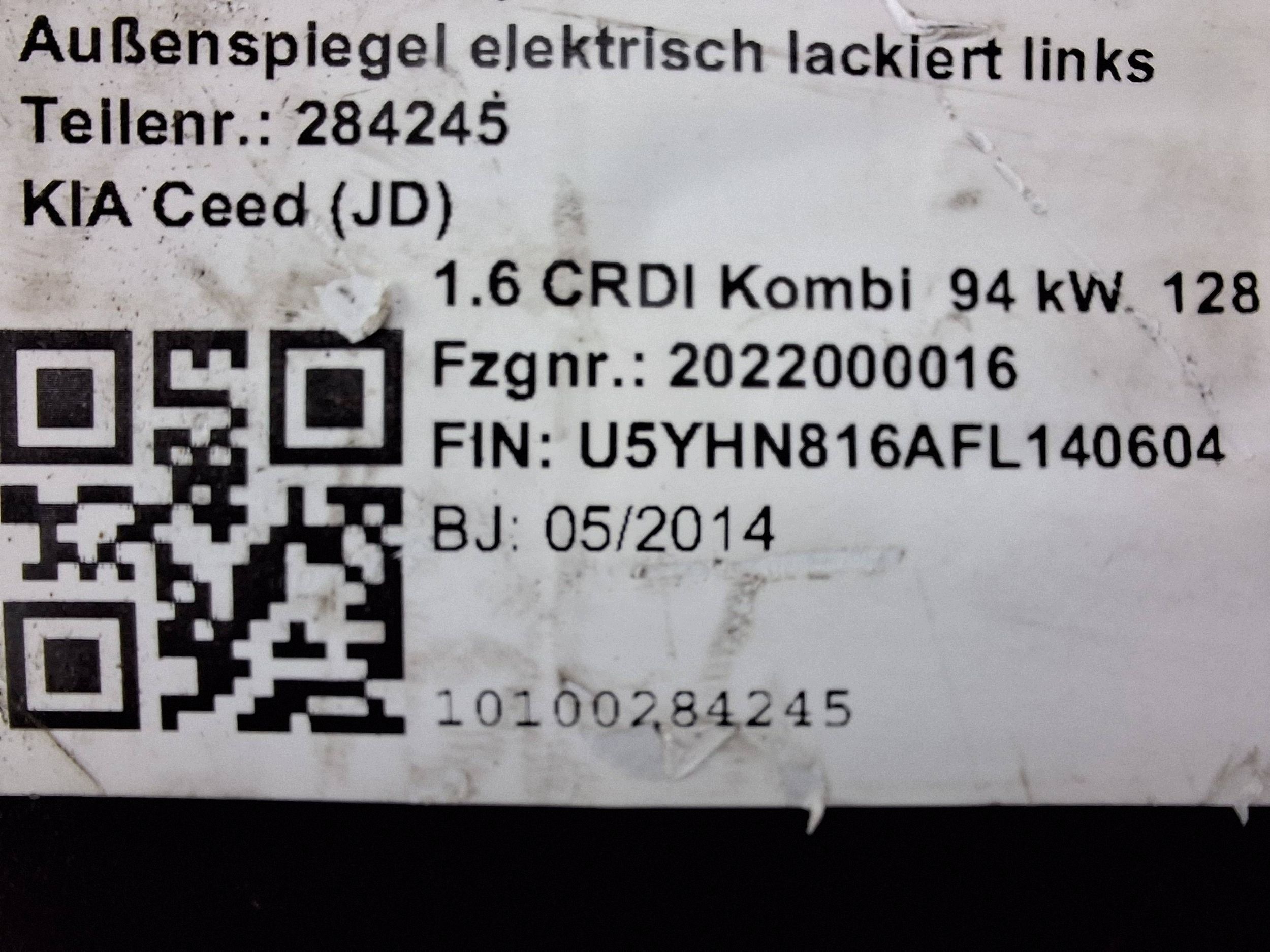 mirror left KIA CEED II 12-17 5 PIN EUROPA