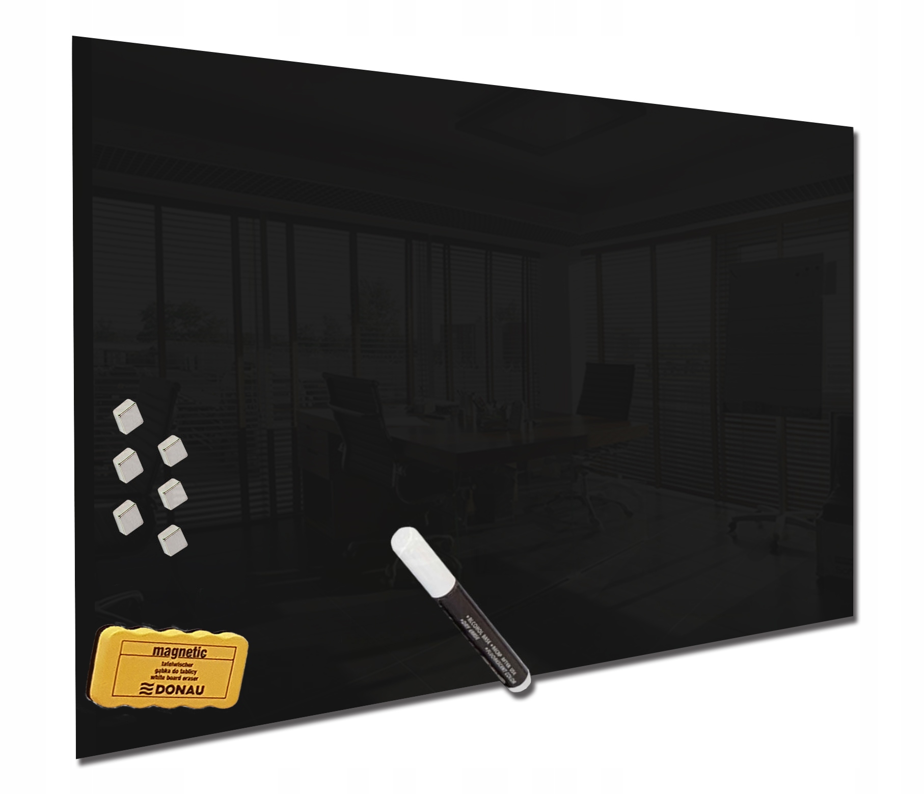 Tablica Szklana magnetyczna 60x40 cm czarna Zestaw