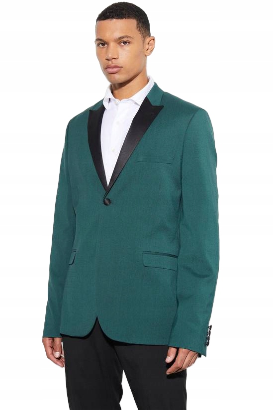 Boohooman Tall Zelená Sako S Černým Límcem 38 Z3A