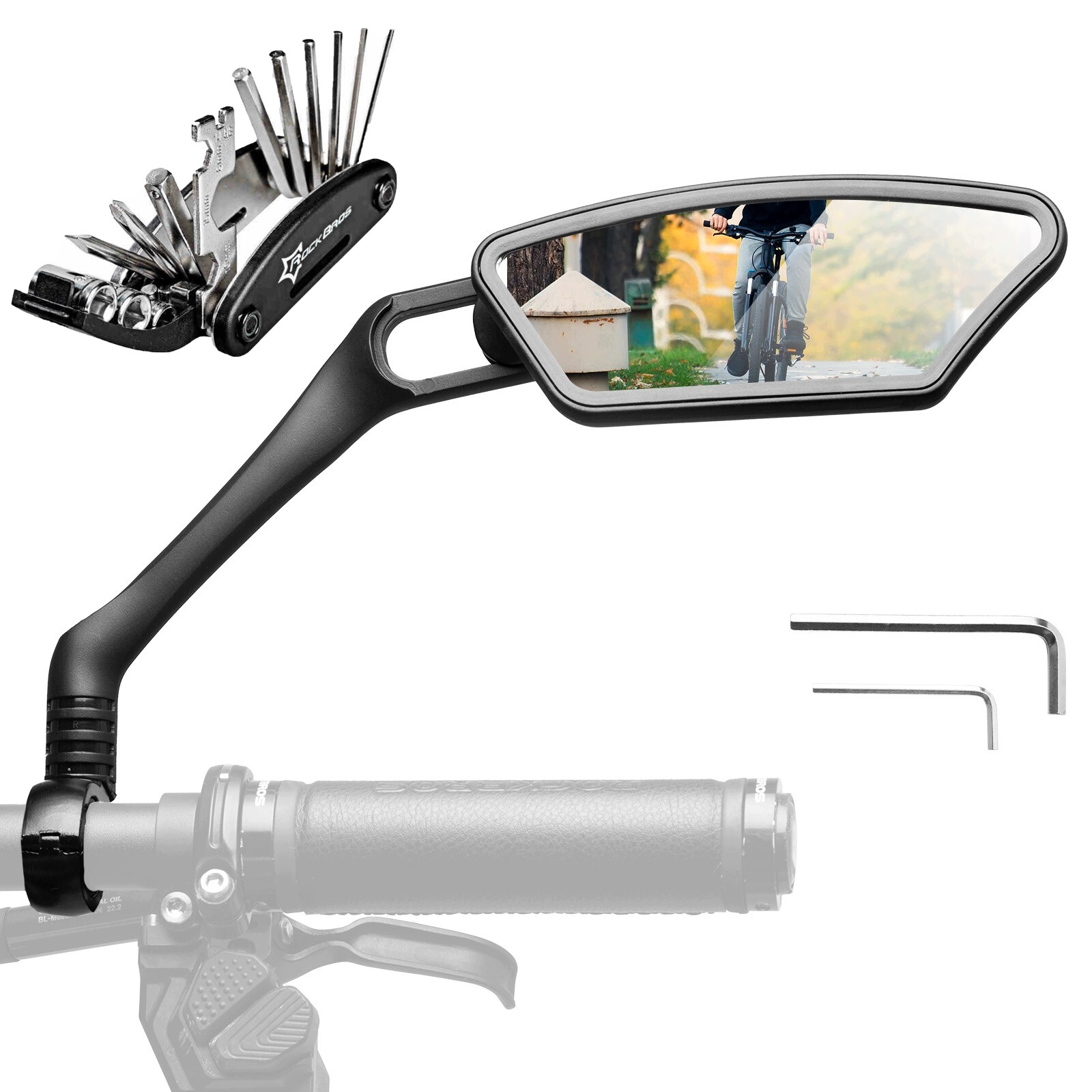 Rockbros Lusterko Rowerowe Prawe Czarne na Kierownicę 21-26mm Narzędzia