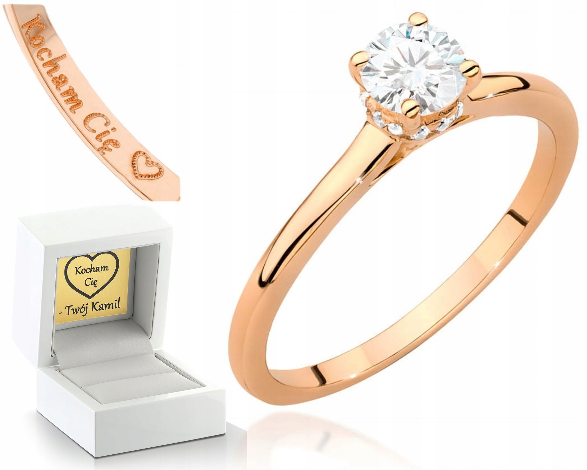 Růžové Zlato Prstýnek S Diamantem 585 Gravírování Bonus