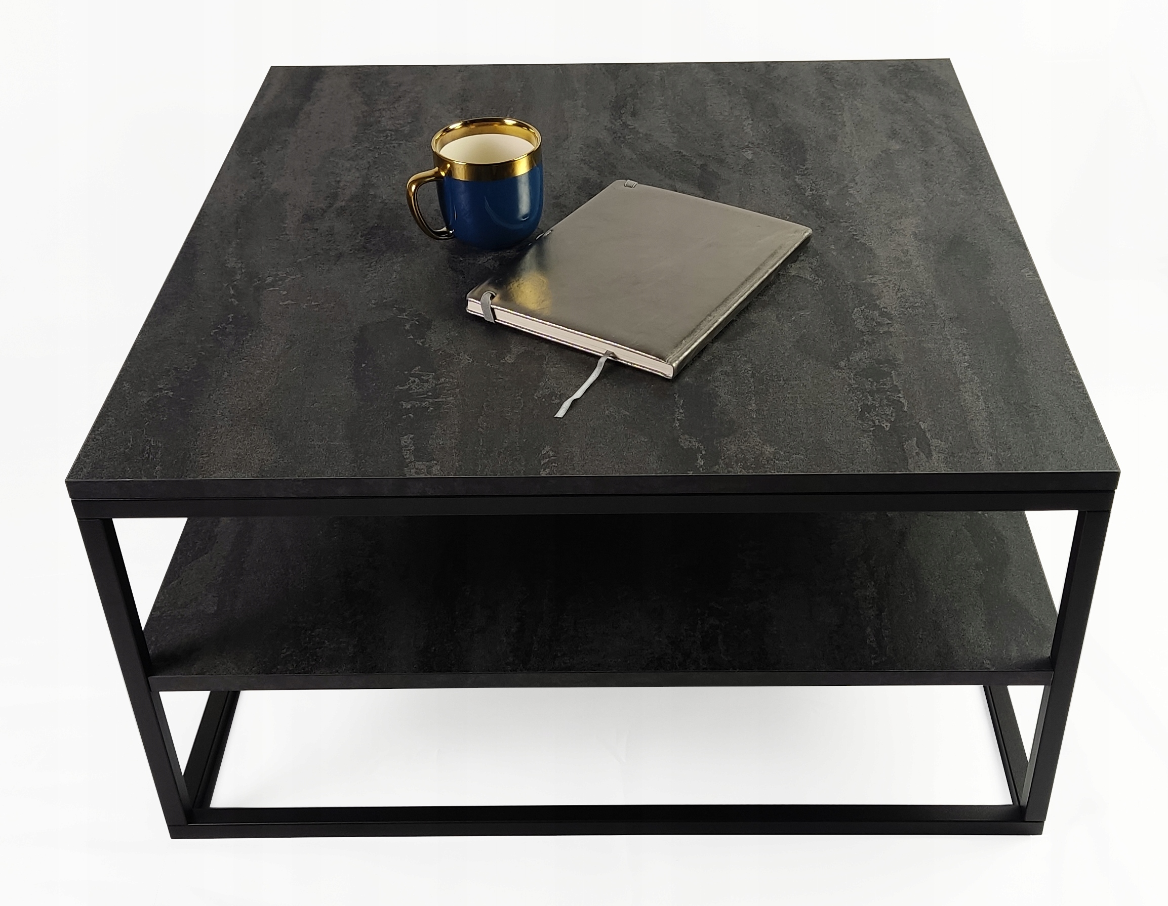 Kávový stolek s policí Černý beton