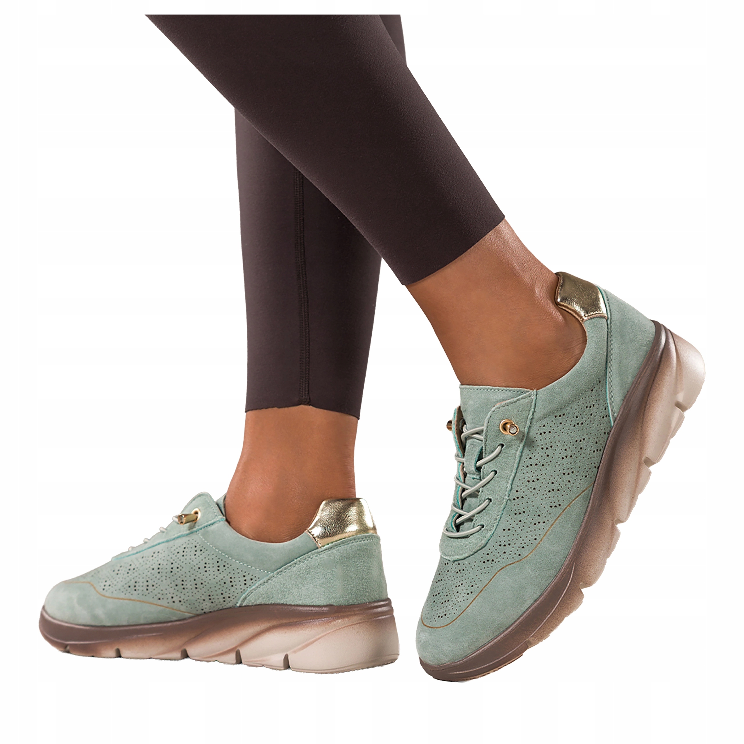 Tenisky Zelené Dámské Kožené Šněrovací na platformě Ažurové vel. 36