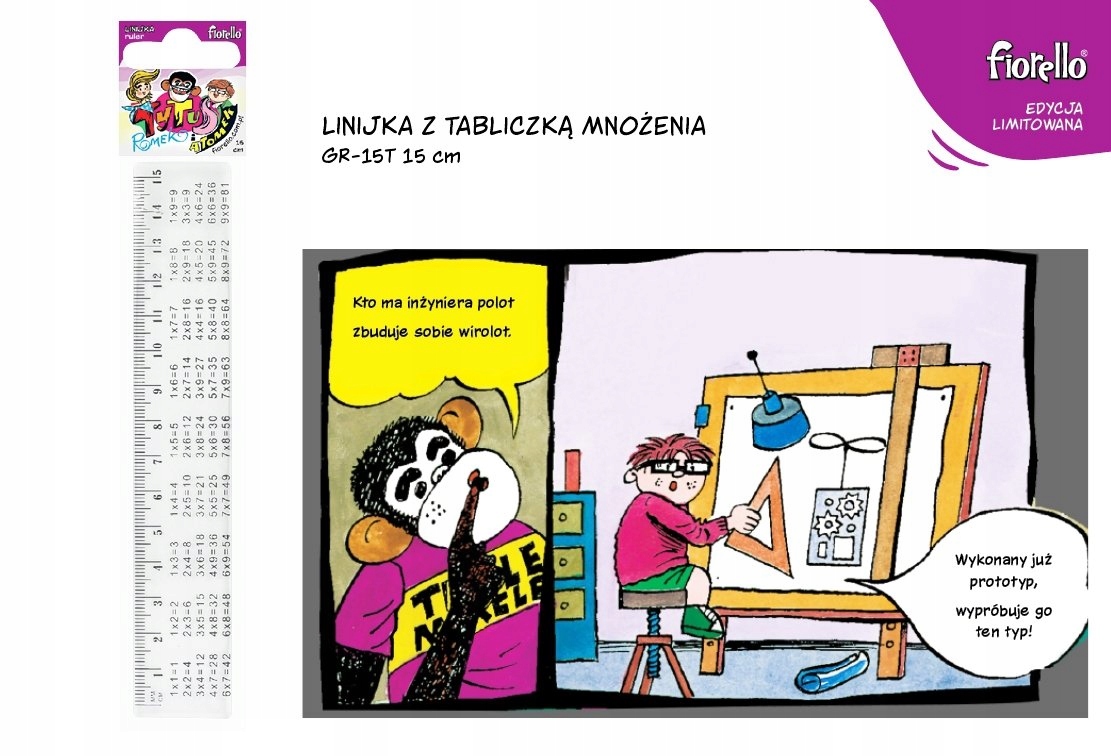 LINIJKA TRANSPARENTNA Z TABLICZKĄ MNOŻENIA 15 cm TYTUS ROMEK I A'TOMEK Typ linijka