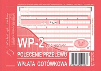 

Polecenie przelewu wpłata gotówkowa 2-odcinkowy A6