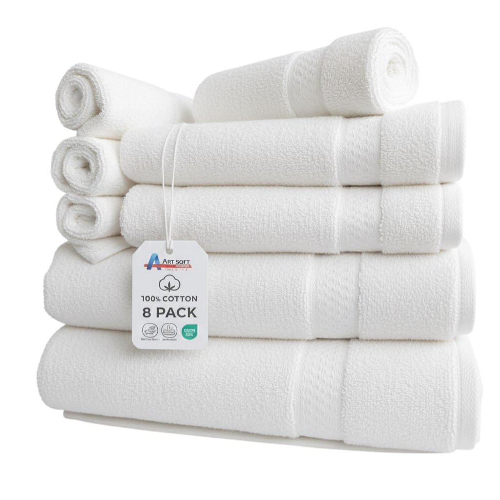 Sada 8 ručníků 100% bavlna – 2 osušky, 2 ručníky na ruce, 4 utěrky