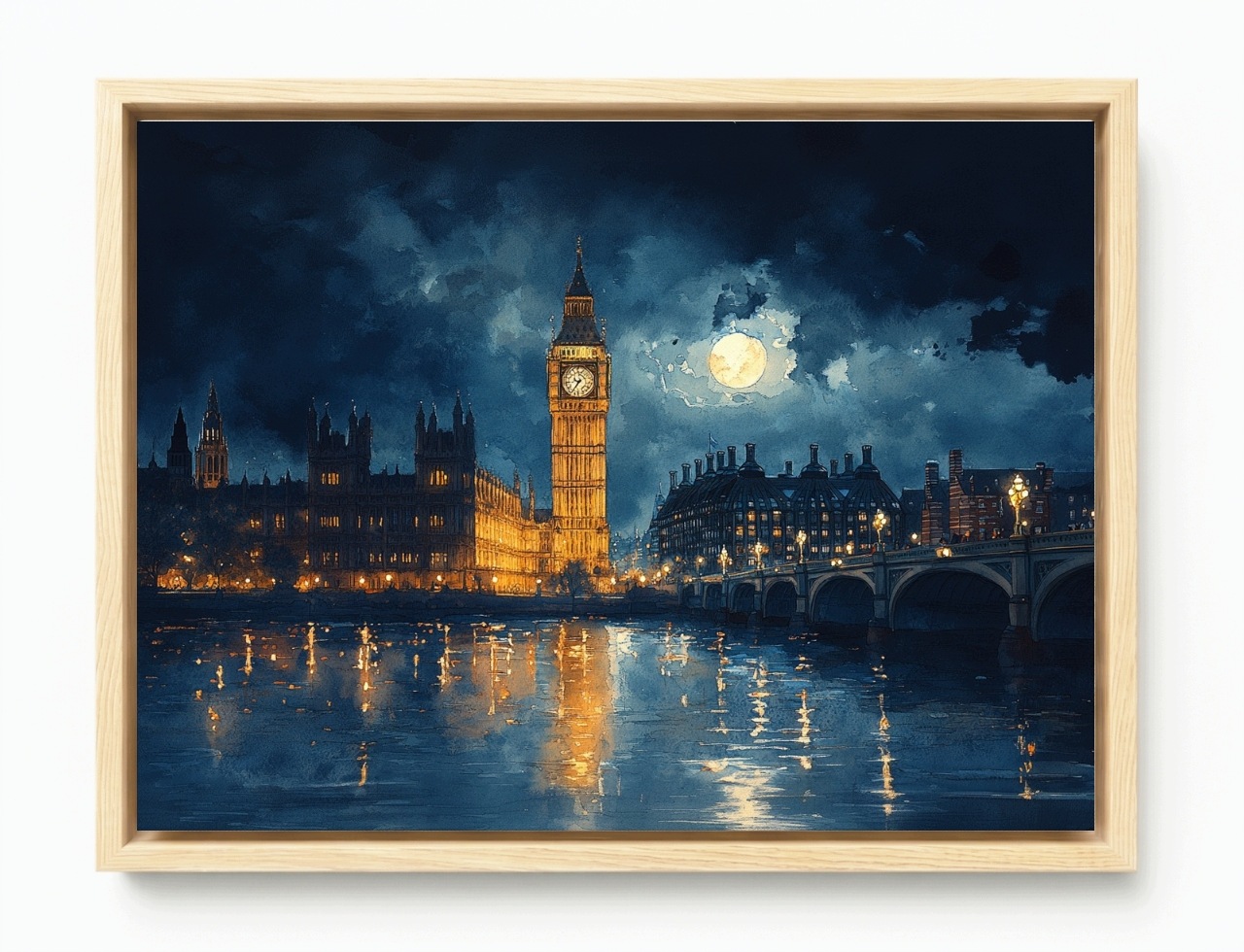 Obraz Rama American Box Mesto Londýn Tamiza Big Ben Noc Mesiac 80x60