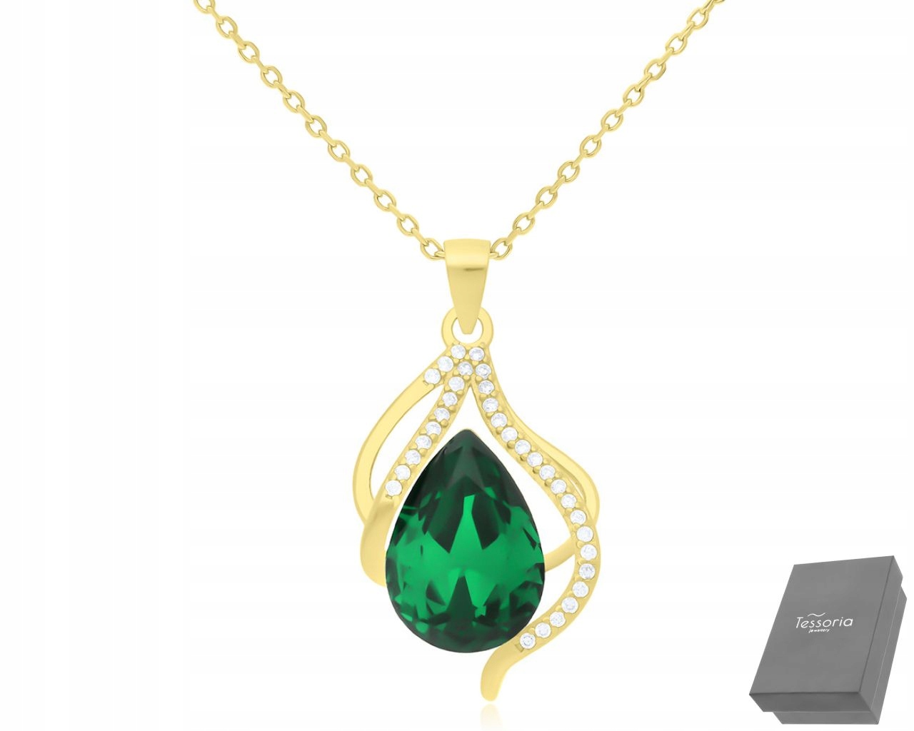 Zlatý Dámský Náhrdelník Zelený Zirkon Originální Vzor délka 45 cm Stříbro 925