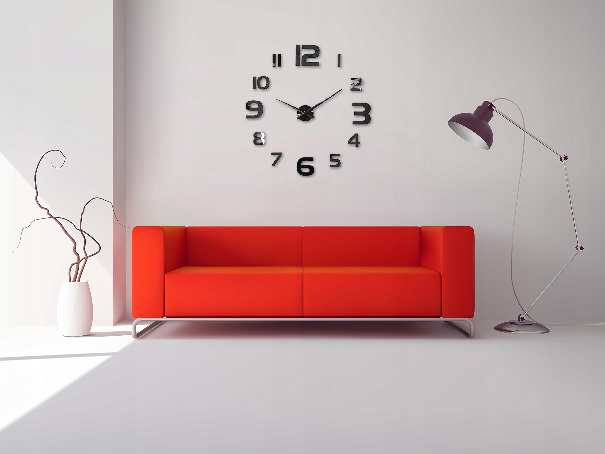 NOWOCZESNY ZEGAR ŚCIENNY 3D DUŻY ROZMIAR 70-130 CM LUSTRO DIY Kolor czarny