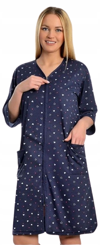 Tmavě Modrý Župan Se Zipem Tmavě Modrý Župan Se Srdíčky 100% Bavlna 4XL