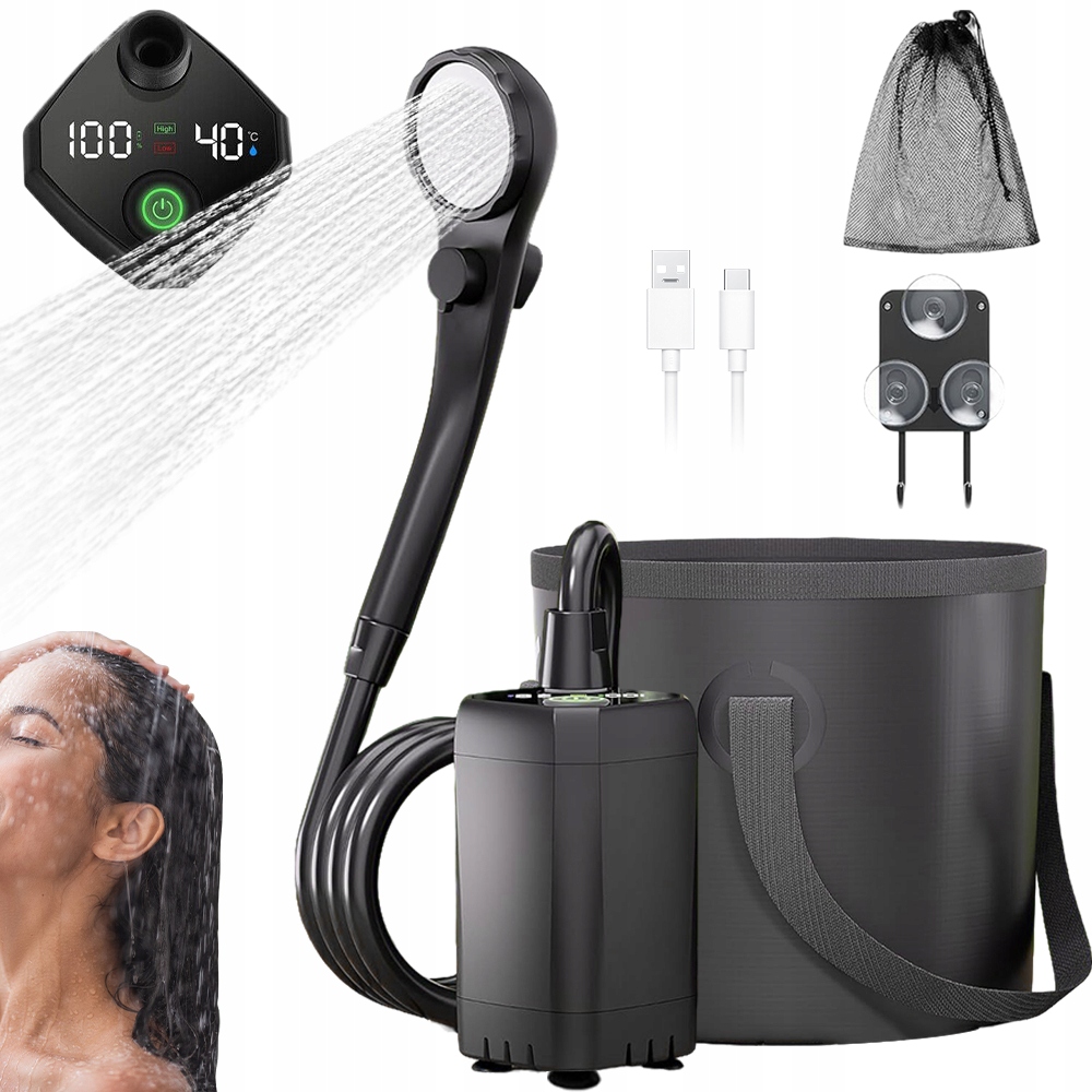 Prysznic Przenośny Natrysk Turystyczny Kempingowy Wyprawy Z Pompka 6000MAH